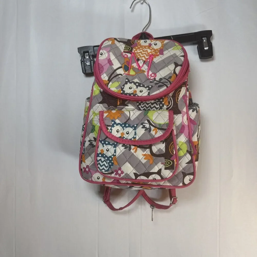 N. Gil Owl Mini Backpack With Pink Monogram The Letter M Preowned
